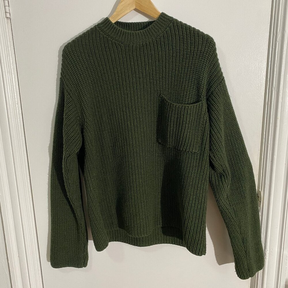 Etudes Studio Wool Blend Ribbed Crew Neck Knit Sweater- green